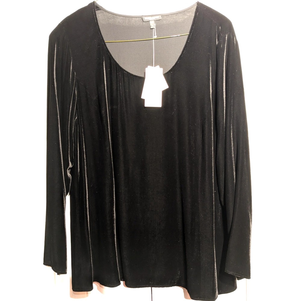 Eileen Fisher Shirt Women 2XL Black Washable Stretch Velvet Scoop Neck Tunic NWT